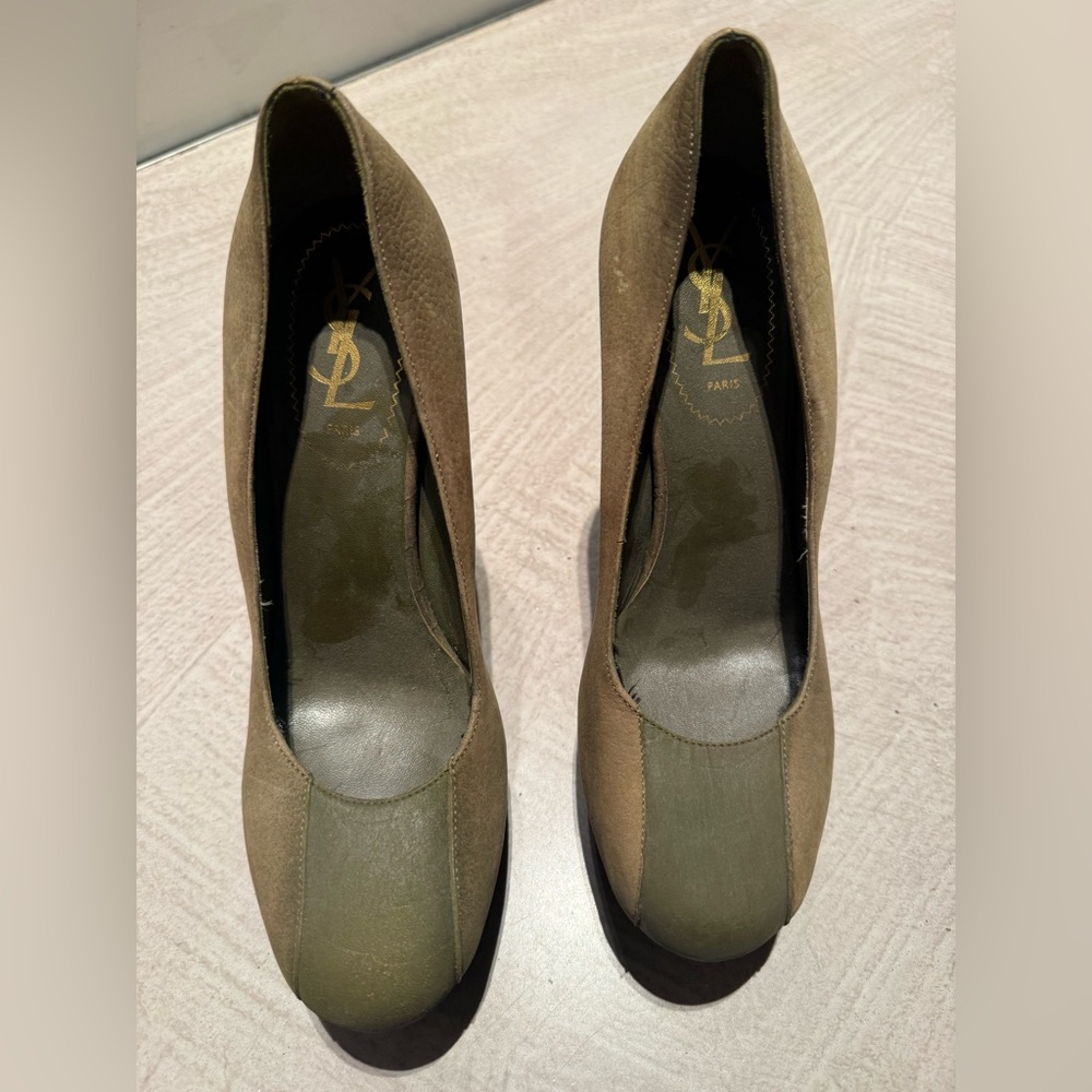 Yves Saint Laurent Olive Green Suede Pump Heels